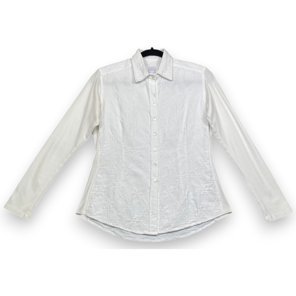 Jill McGowan Shirt White Small Textured Button Up Cotton Blouse